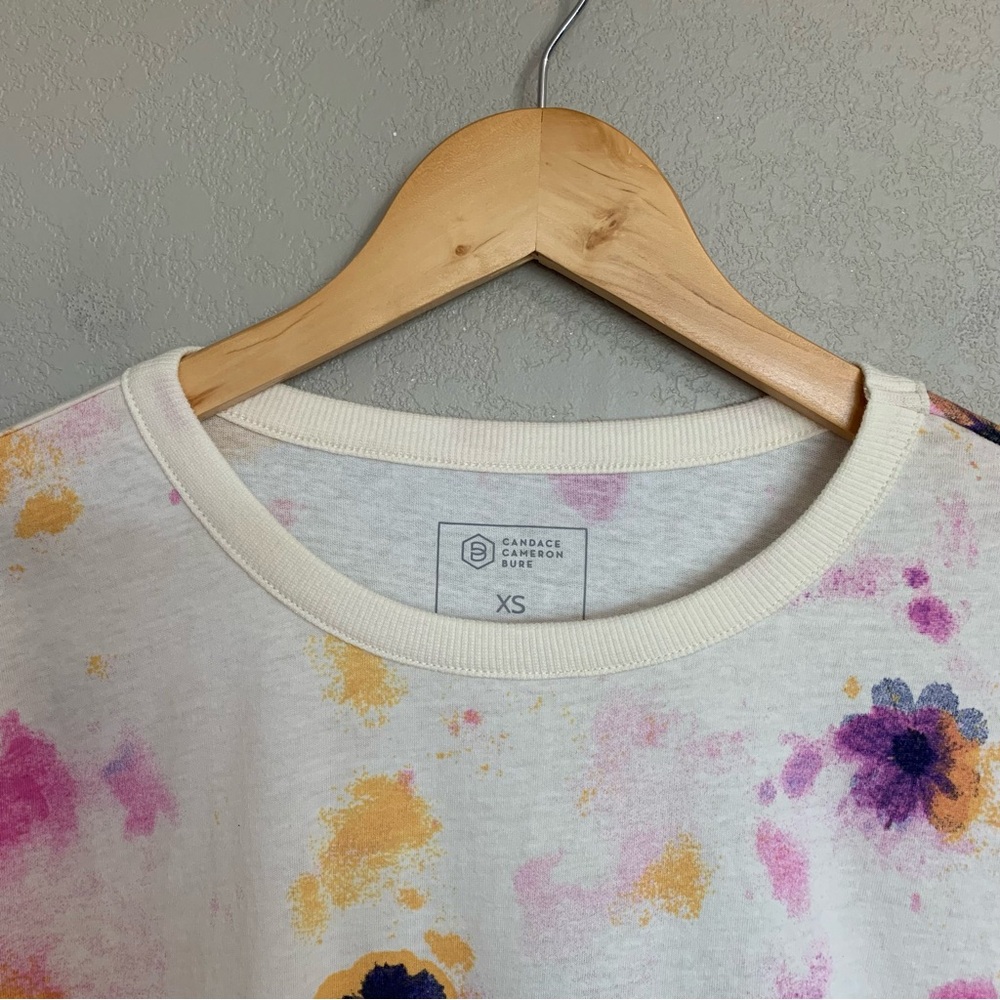 Candace Cameron Bure Pansy Floral Print Long Sleeve Tee Top Size XS NWOT - Picture 4 of 14
